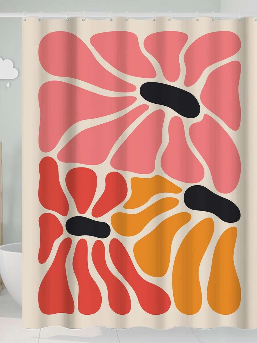 1 pieza Cortina de ducha con patrón abstracto ducha poliéster impermeable para cuarto de baño - Multicolor - Ver 1