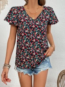 SHEIN Frenchy Áo sơ mi nữ Tương phản ren Buộc lại Họa tiết hoa Boho - Nhiều màu - Xem 4