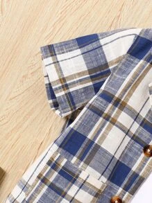 SHEIN Explorewe 男嬰格紋印花西裝領襯衫和短褲