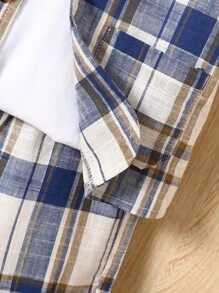 SHEIN Explorewe 男嬰格紋印花西裝領襯衫和短褲