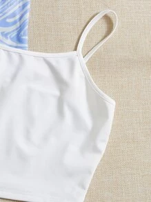 青少年女孩大理石圖案木耳邊T恤和吊帶上衣 - 藍白色 - 查看 4