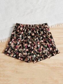 SHEIN Chicas adolescentes Skort con estampado floral ribete con fruncido cruzado con nudo lateral bajo con fruncido - Multicolor - Ver 2