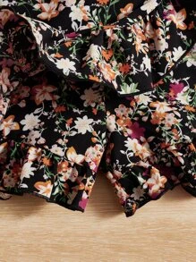 SHEIN Chicas adolescentes Skort con estampado floral ribete con fruncido cruzado con nudo lateral bajo con fruncido - Multicolor - Ver 4