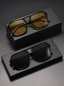 2pcs Men's Acrylic Square Aviator Fashion Glasses For Summer Beach Vacation,Outdoor,Travel - Multicolor - View 1