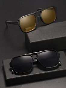 2pcs Men's Acrylic Square Aviator Fashion Glasses For Summer Beach Vacation,Outdoor,Travel - Multicolor - View 2