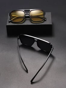 2pcs Men's Acrylic Square Aviator Fashion Glasses For Summer Beach Vacation,Outdoor,Travel - Multicolor - View 3