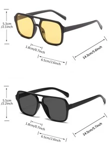 2pcs Men's Acrylic Square Aviator Fashion Glasses For Summer Beach Vacation,Outdoor,Travel - Multicolor - View 4