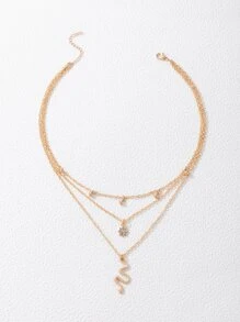 imoli 蛇和水鑽墜飾多層項鏈 - 金黃色 - 查看 4