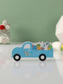 1 pieza Pascua de Resurrección conejo & huevo Decoración con dibujos animados madera Objeto decorativo para escritorio - Multicolor - Ver 1