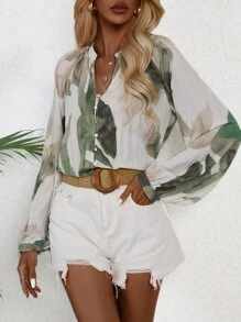 GENKIRA Camisa con estampado con botón delantero - Blanco - Ver 3
