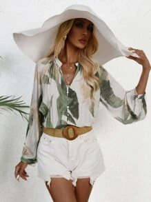GENKIRA Camisa con estampado con botón delantero - Blanco - Ver 4