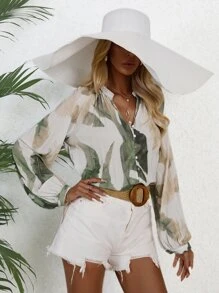 GENKIRA Camisa con estampado con botón delantero - Blanco - Ver 5
