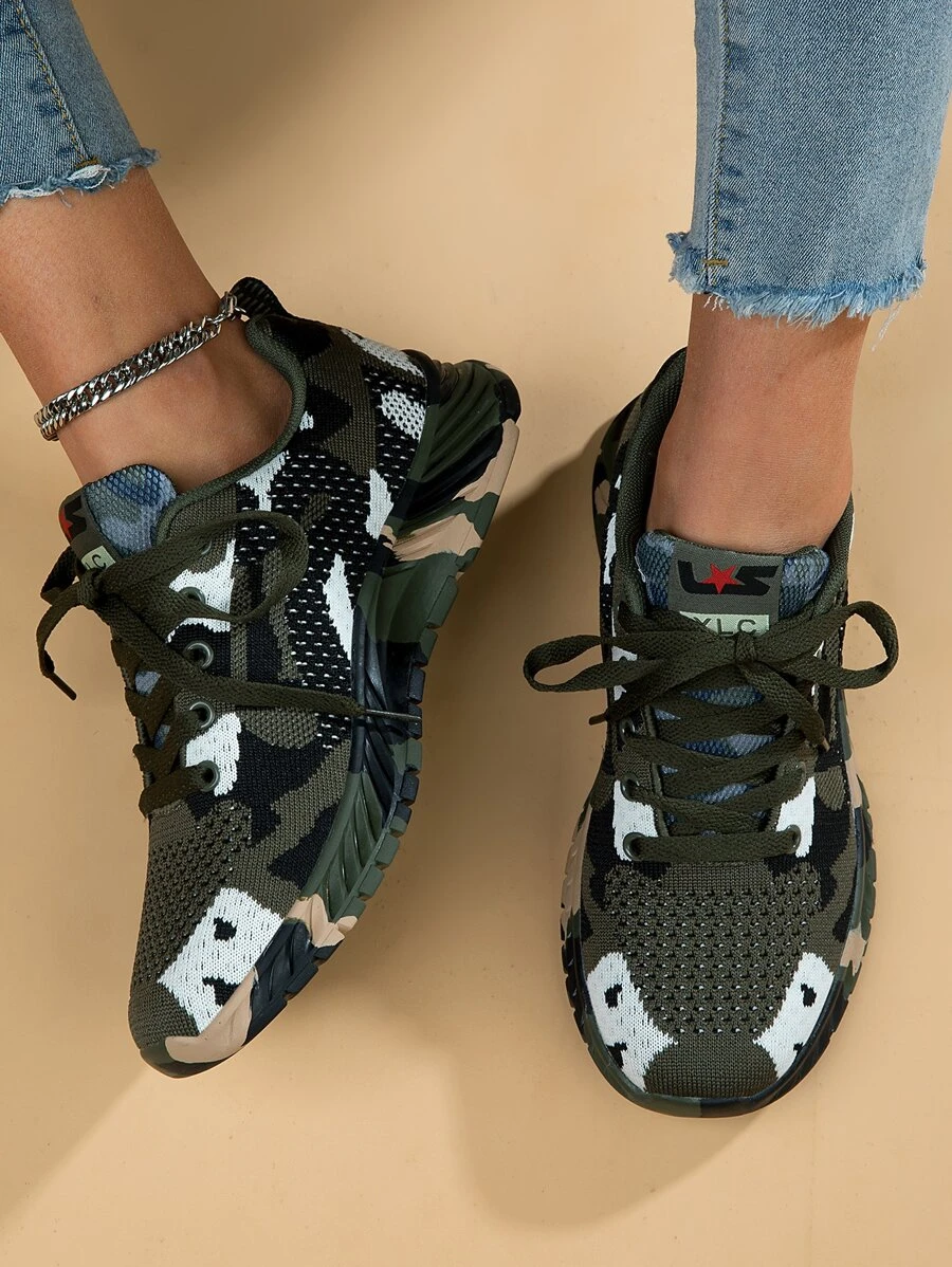 NỮ Mẫu Camo Giày Chạy bộ , Chóp giầy tròn Đan Mặt trước thắt dây Giày thể thao - Nhiều màu - Xem 1