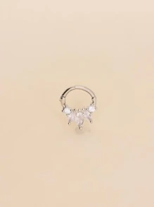 1入組方晶鋯石裝飾圓耳環 - 銀色 - 查看 1