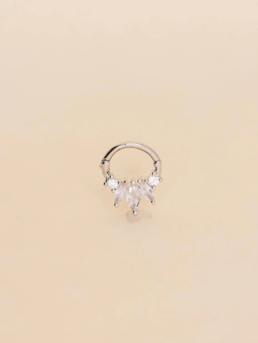 1入組方晶鋯石裝飾圓耳環 - 銀色 - 查看 1