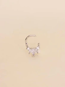 1入組方晶鋯石裝飾圓耳環 - 銀色 - 查看 2