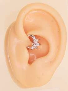 1入組方晶鋯石裝飾圓耳環 - 銀色 - 查看 4