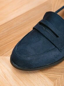 Jesienno-zimowe damskie mokasyny minimalistyczne ze sztucznego zamszu, eleganckie, płaskie, niebieskie