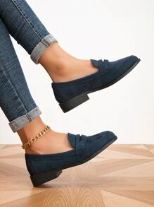 Jesienno-zimowe damskie mokasyny minimalistyczne ze sztucznego zamszu, eleganckie, płaskie, niebieskie