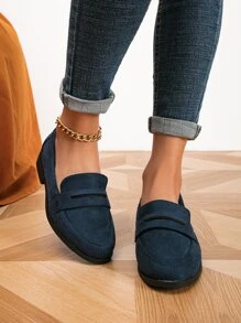 Jesienno-zimowe damskie mokasyny minimalistyczne ze sztucznego zamszu, eleganckie, płaskie, niebieskie