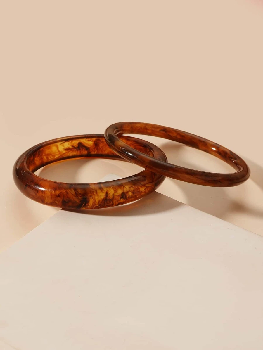 2pcs/set Tortoiseshell Bangle - Brown - View 1