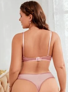 Plus Geo Embroidery Mesh Underwire Lingerie Set - Dusty Pink - View 2
