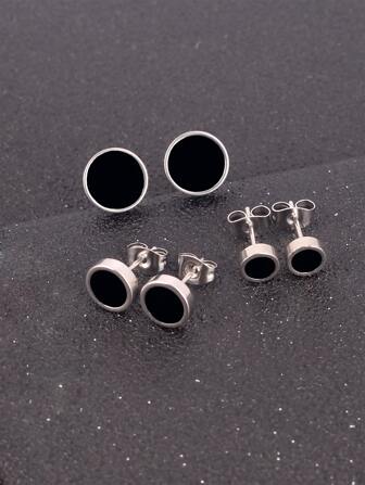 3對/套男士圓形耳釘不銹鋼龐克嘻哈風格