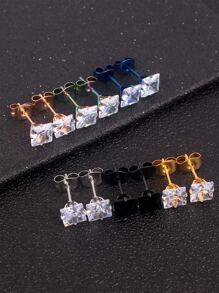 6對/套男士方晶鋯石方形耳釘不銹鋼龐克嘻哈風格 - 彩色 - 查看 1