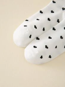 Heart Pattern Crew Socks, Fall Socks - Black and White - View 3