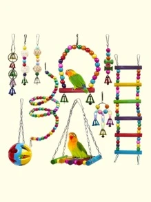Bộ 10 chiếc chuông treo con vẹt & bộ đồ chơi bậc thang - Nhiều màu - Xem 1