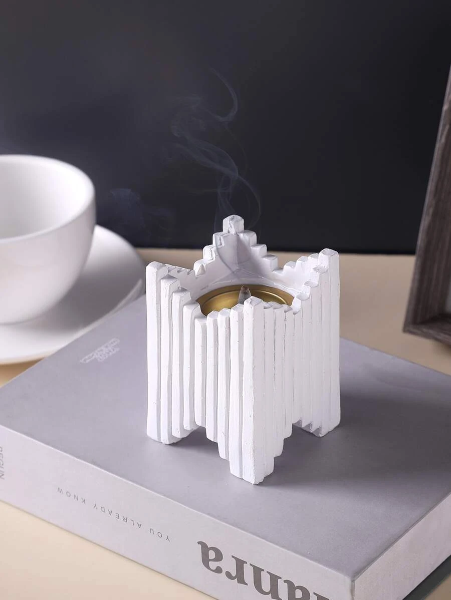 1個樹脂幾何設計香爐燭臺,適用於家庭裝飾使用 - 白色 - 查看 1