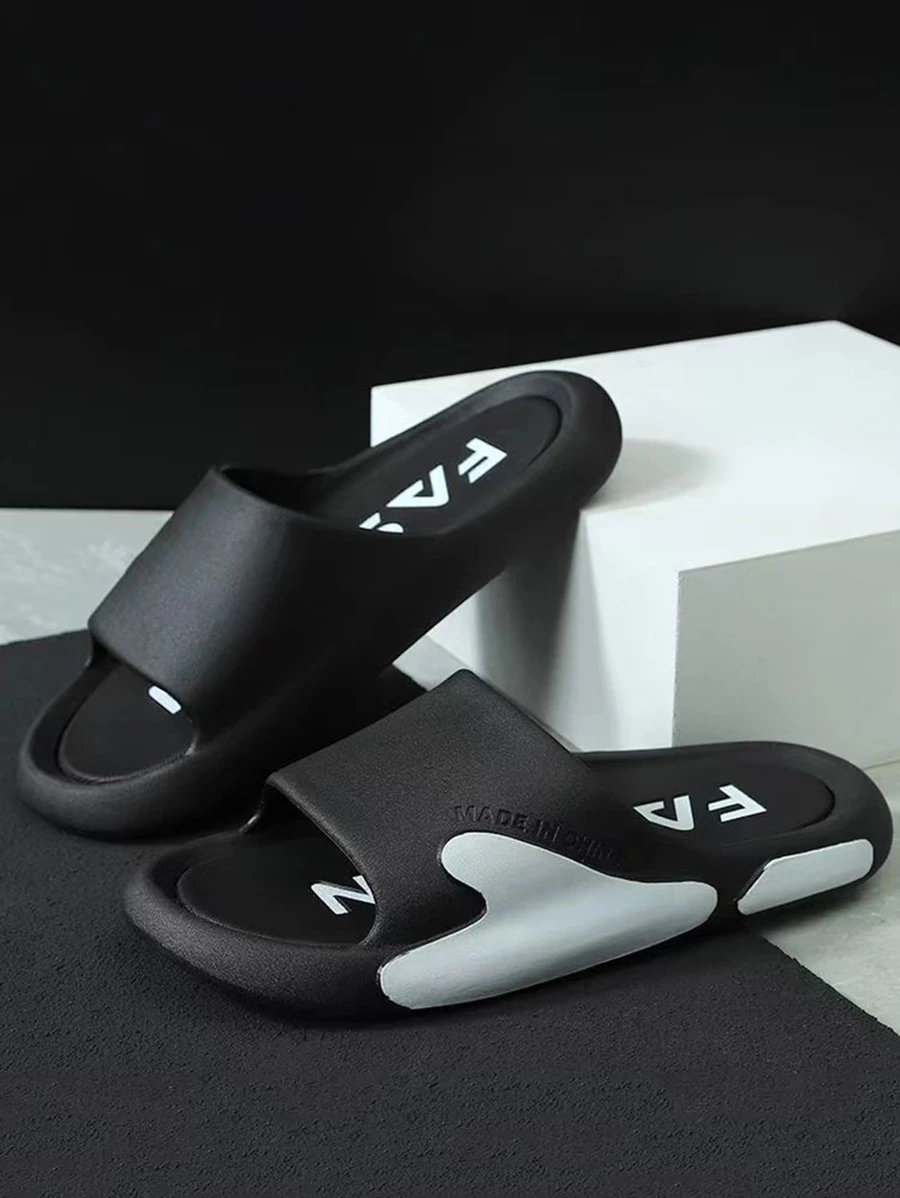 Men Single Band Slides EVA Open Toe Slides Black - Black - View 1