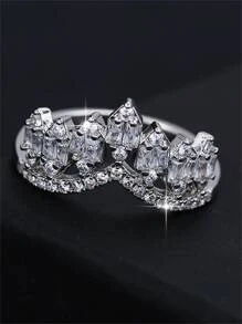 方晶鋯石王冠設計戒指 - 銀色 - 查看 3