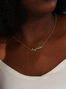 水鑽字母裝飾項鍊 - 金黃色 - 查看 6