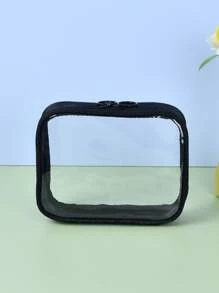 1pc Black Transparent Waterproof Portable Travel Storage Makeup Bag For Women Girls Storage Makeup Organizer Makeup Case,Gifts For Women,Christmas Gifts,Gift Ideas For Women,Pouch,Makeup Pouch,Travel Essential - Black - View 1