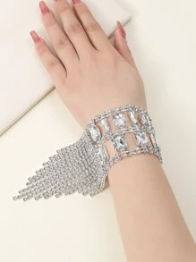 Pulsera con diamante de imitación con diseño de fleco - Plateado - Ver 2