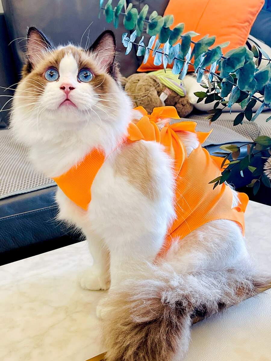 1pc Bow Decor Pet Recovery Suit - Orange - View 1