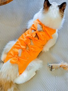 1pc Bow Decor Pet Recovery Suit - Orange - View 2