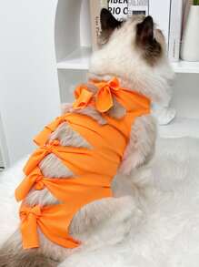 1pc Bow Decor Pet Recovery Suit - Orange - View 5