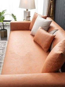 1pc Solid Color Liquid Spill Proof Sofa Protector, Minimalist Solid Color Pet Friendly, Anti-Scratch, Anti-Dirt, Anti-Slip, Suitable For All Seasons, Holiday Sofa Cover Decoration - Orange - View 7