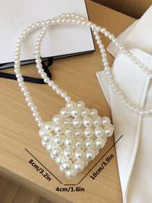 女孩人造珍珠串珠方形包迷你米色 - 白色 - 查看 5