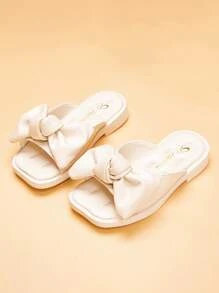 女孩舒適蝴蝶結裝飾拖鞋學院白色拖鞋
