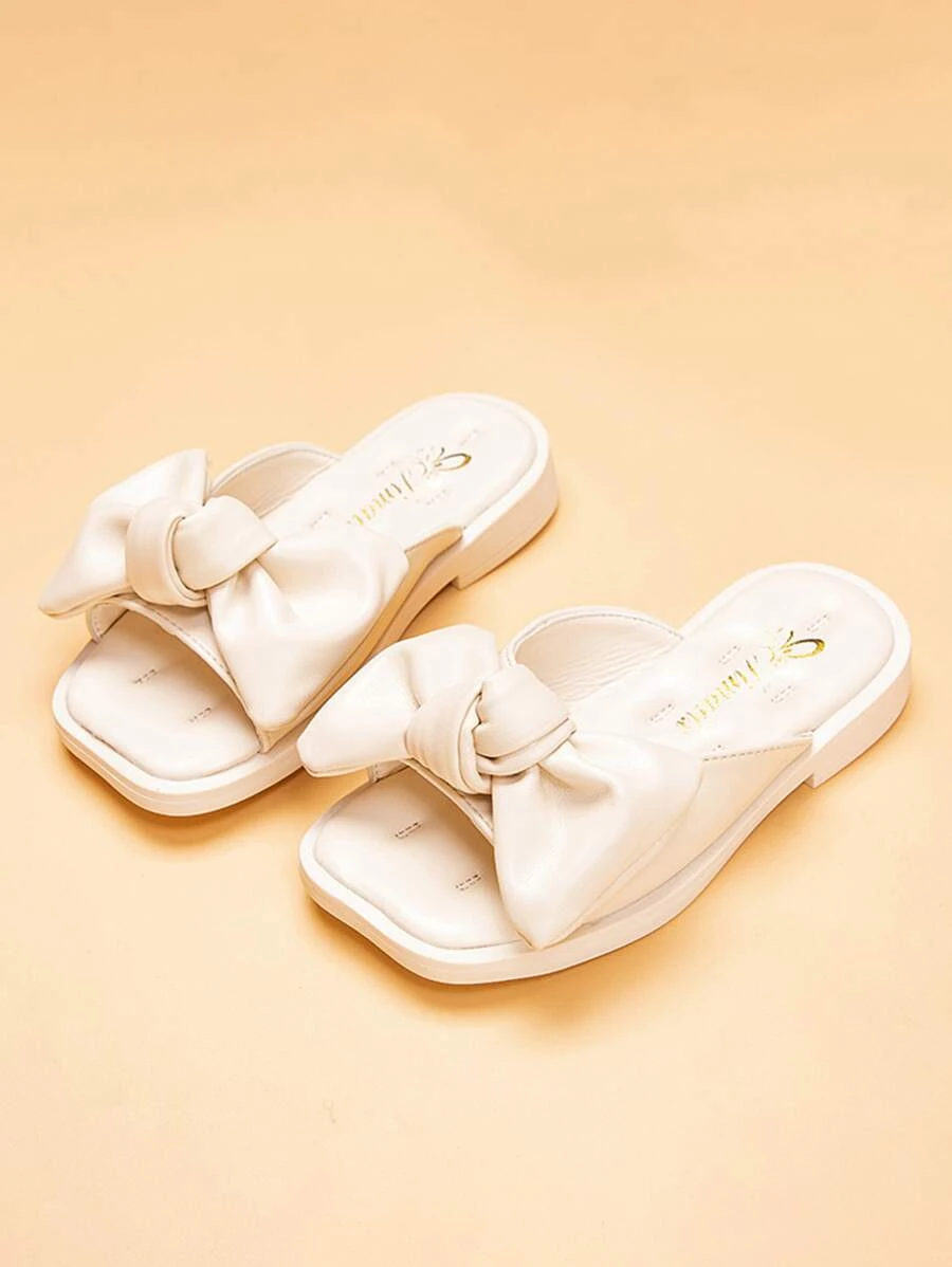 女孩舒適蝴蝶結裝飾拖鞋學院白色拖鞋