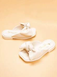 女孩舒適蝴蝶結裝飾拖鞋學院白色拖鞋