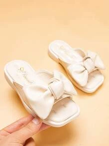 女孩舒適蝴蝶結裝飾拖鞋學院白色拖鞋