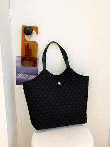 Quilted Detail Shoulder Tote Bag - Black - View 2