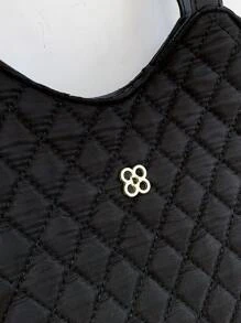 Quilted Detail Shoulder Tote Bag - Black - View 7