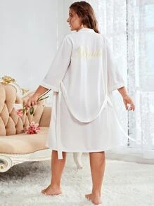 Bata con cinturón con estampado de letra - Blanco - Ver 1