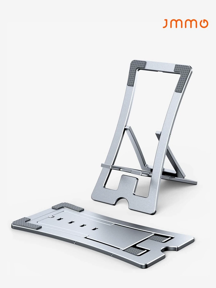 JMMO 手机支架铝制，4 级硅胶防滑可调节折叠手机支架，适用于办公桌旅行、办公桌配件 - 銀色 - 查看 1