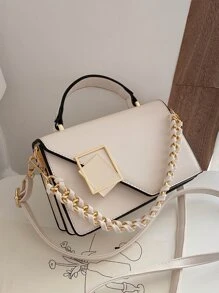 Nhẹ, di động thông thường, Túi xách hình vuông trang trí bằng kim loại thời trang, Ví có dây chuyền nhỏ, Túi đeo chéo bằng da nhân tạo dành cho nữ (7,9 X 5,1 X 3,1) Inch dành cho nữ, phụ nữ, sinh viên đại học, tân binh & công nhân cổ trắng cho mùa thu, mùa đông cần thiết, dành cho Công việc, văn phòng, đi làm, cho mùa thu đông, ngoài trời - trắng - Xem 1